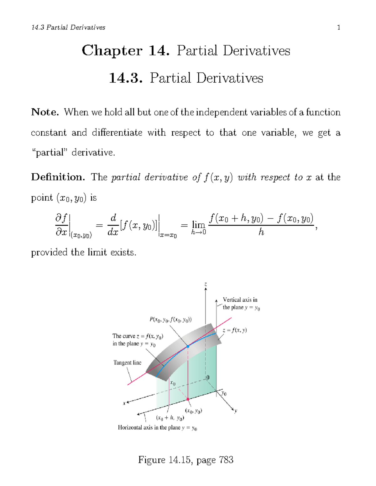 Partial Derivatives Notes - Chapter 14. Partial Derivatives 14. Partial ...