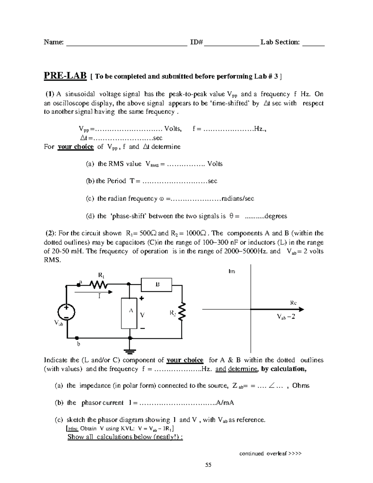 Pre-lab3 - prelab 3 - PRE-LAB [ To be completed and submitted before ...