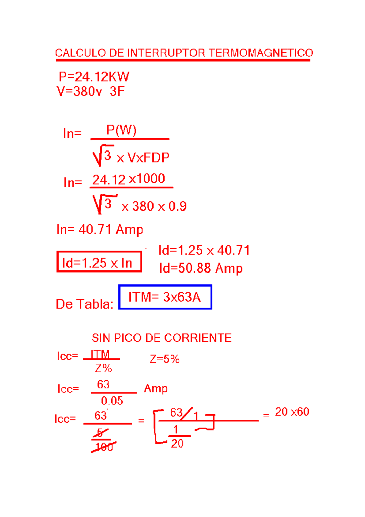 Calculo DEL ITM - Ing. Mecánica Eléctrica - Studocu