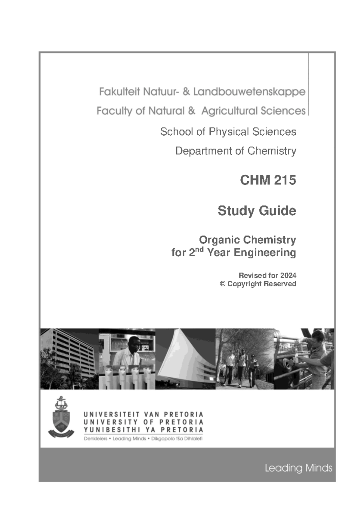 Study Guide CHM 215 2024 - School of Physical Sciences CHM 215 Study ...