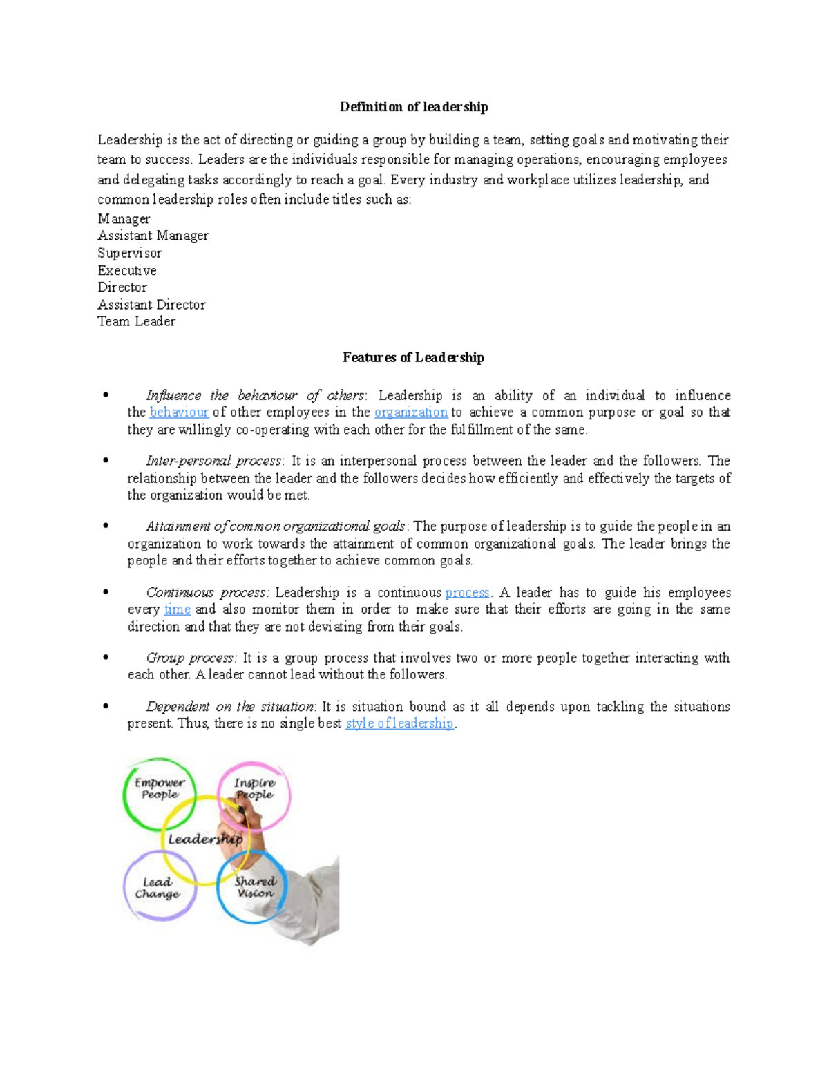 Definition of leadership - Definition of leadership Leadership is the ...