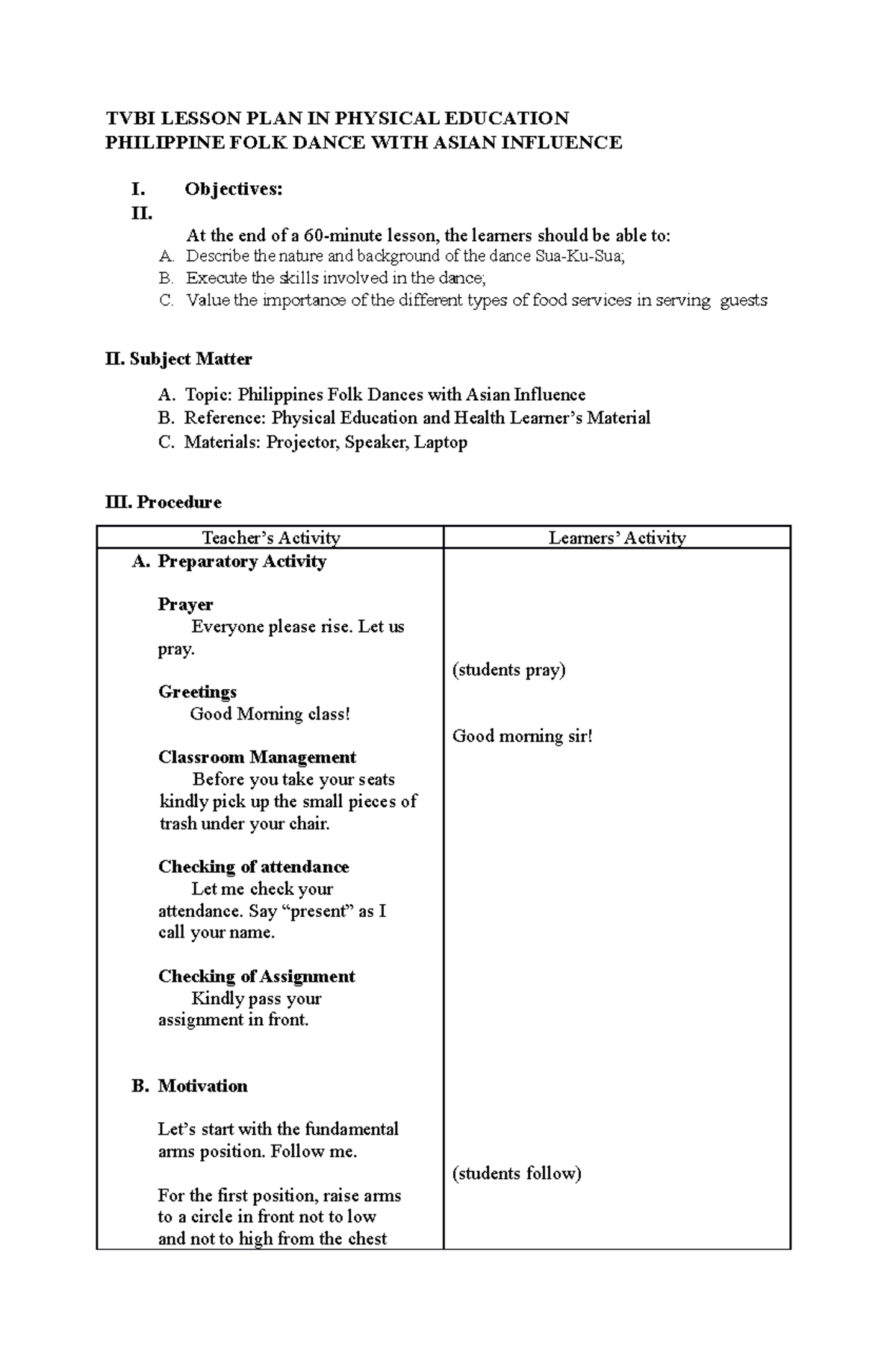 Objective 14 LP - kjhxuhxas - TVBI LESSON PLAN IN PHYSICAL EDUCATION ...