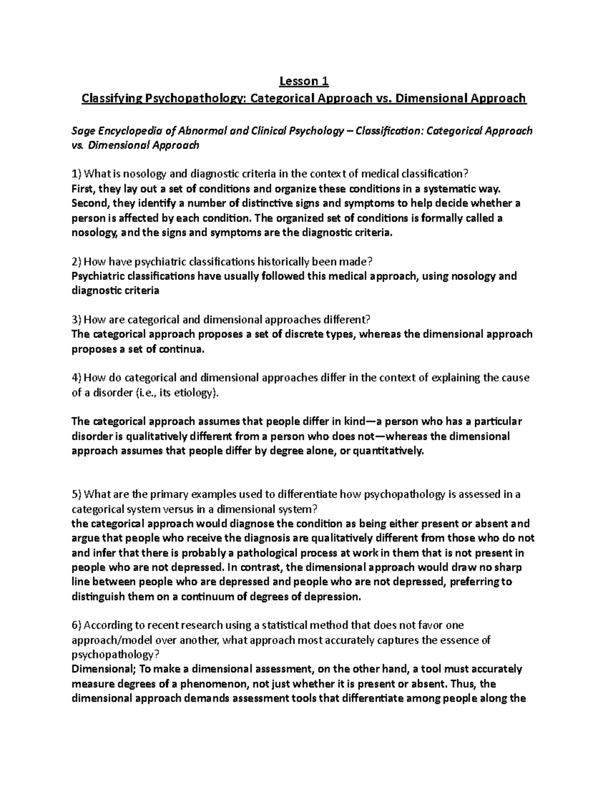 Lesson 1 Defining and Classifying Psychopathology GRQ Lesson 1