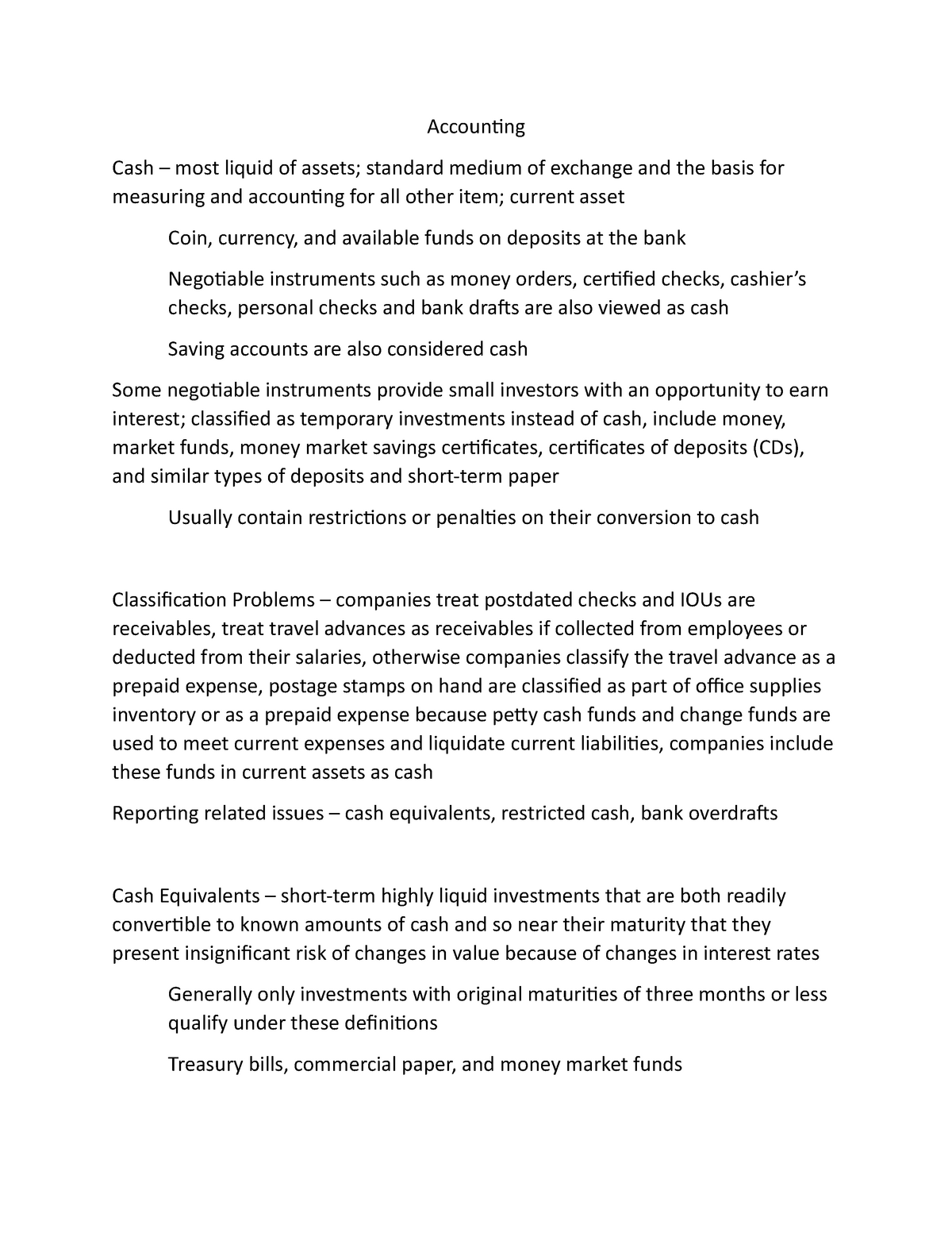 Chapter 5 Notes Accounting Cash Most Liquid Of Assets Standard 