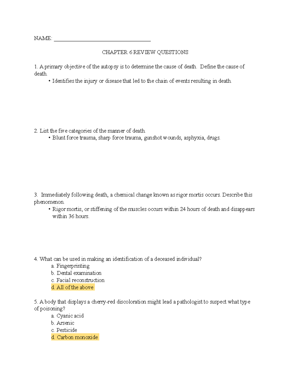 Forensic 6 - Prof. Trinh, Chapter Guide. - NAME ...