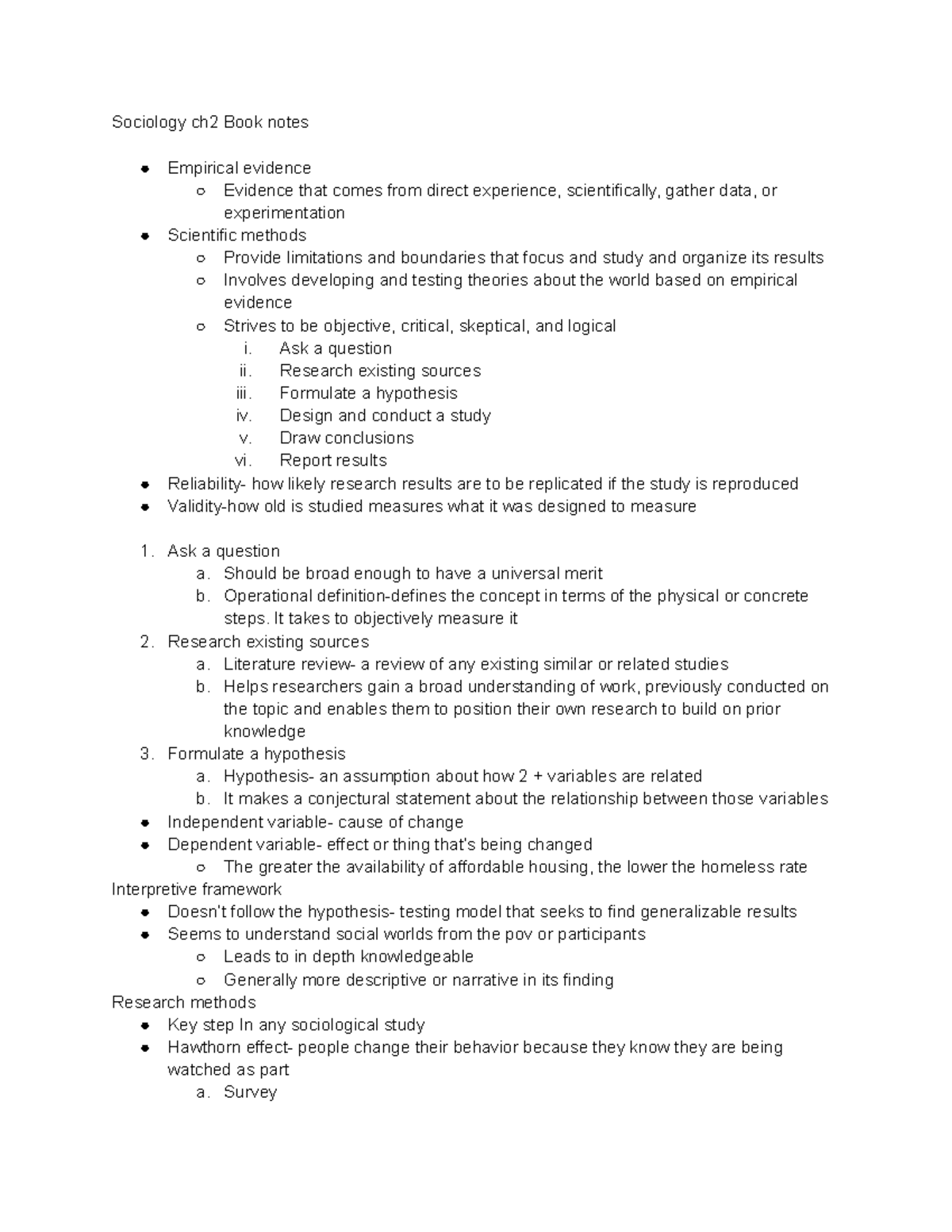 Sociology ch2 Book notes - Ask a question ii. Research existing sources ...