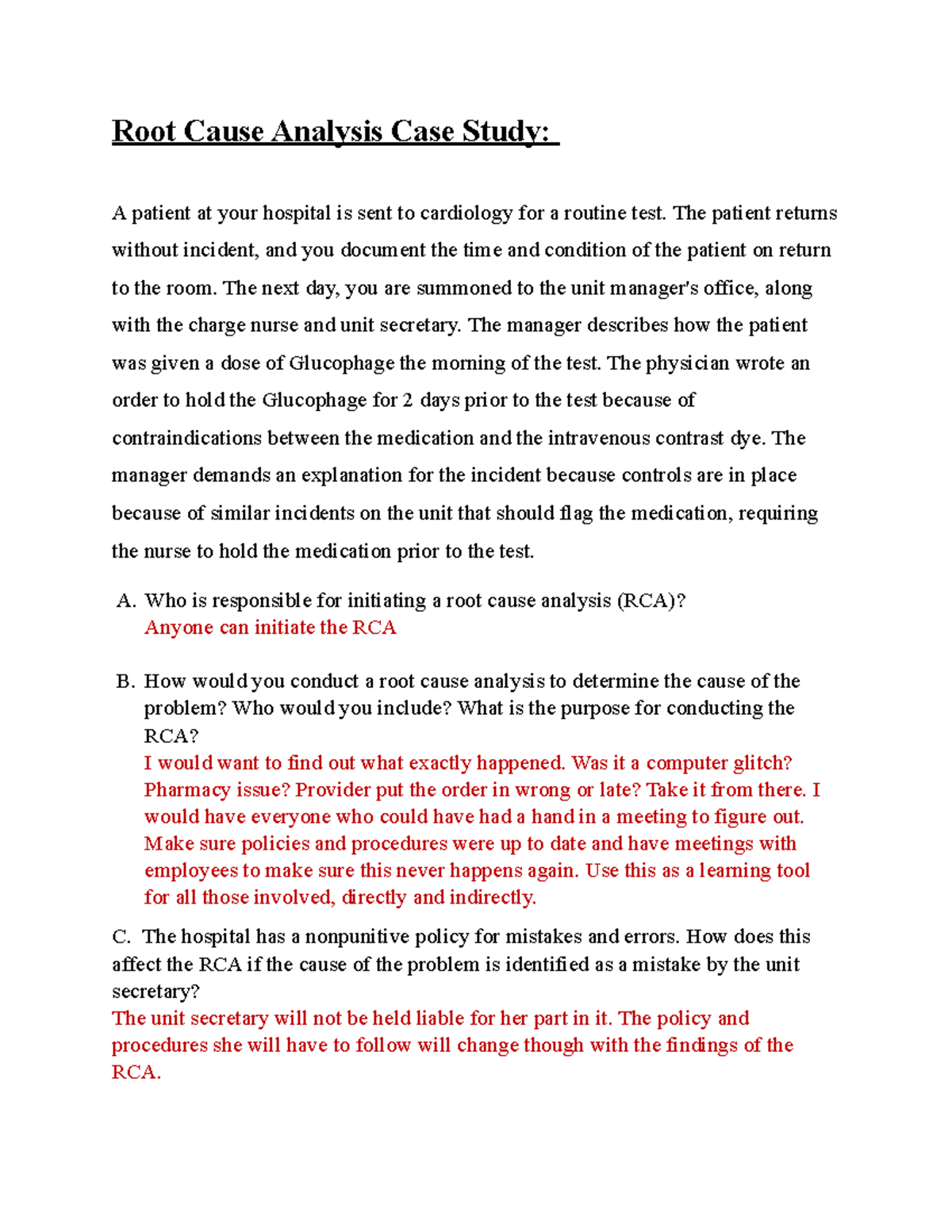 root cause analysis case study example