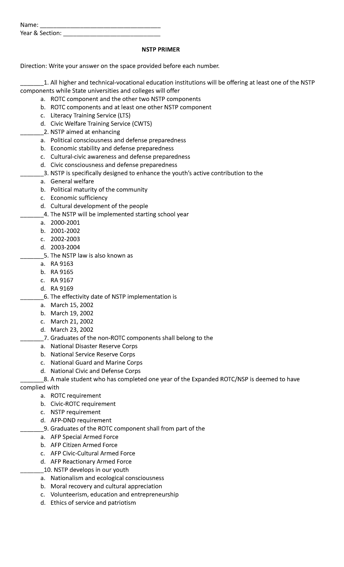 NSTP Primer1 it is a summary Name