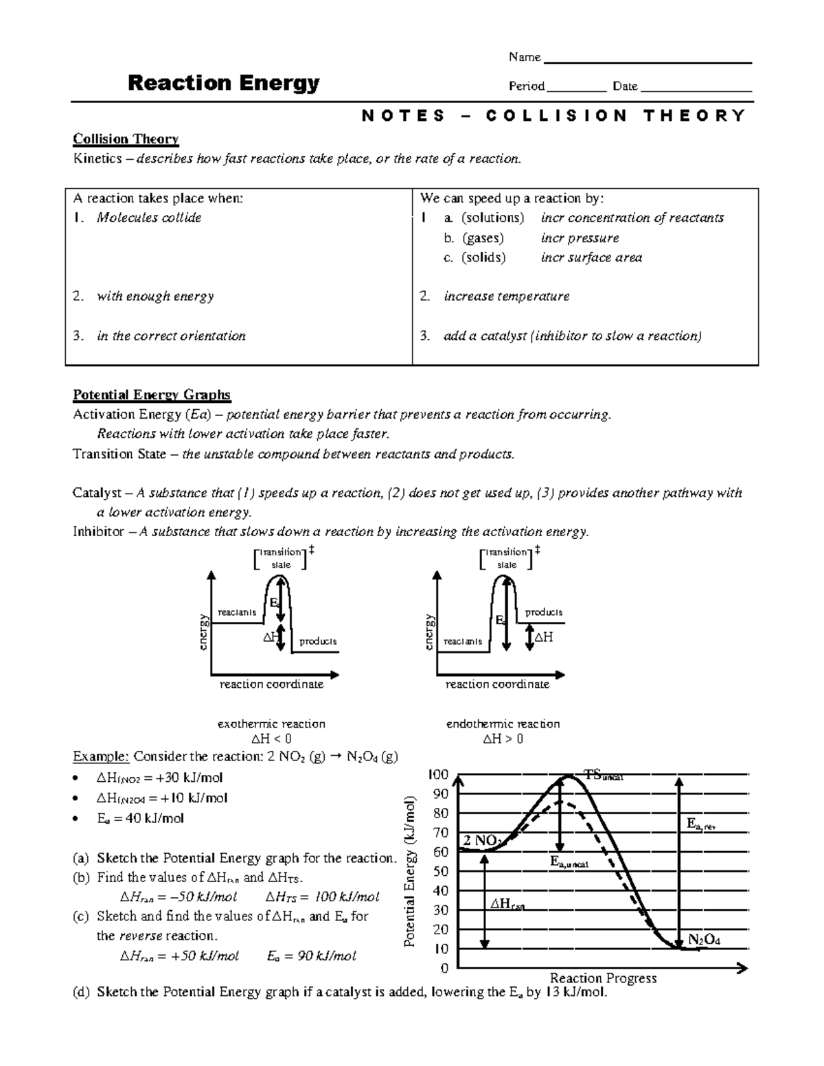 Notes Collision Theory H Key 100 90 80 70 60 50 40 30 20 10 0