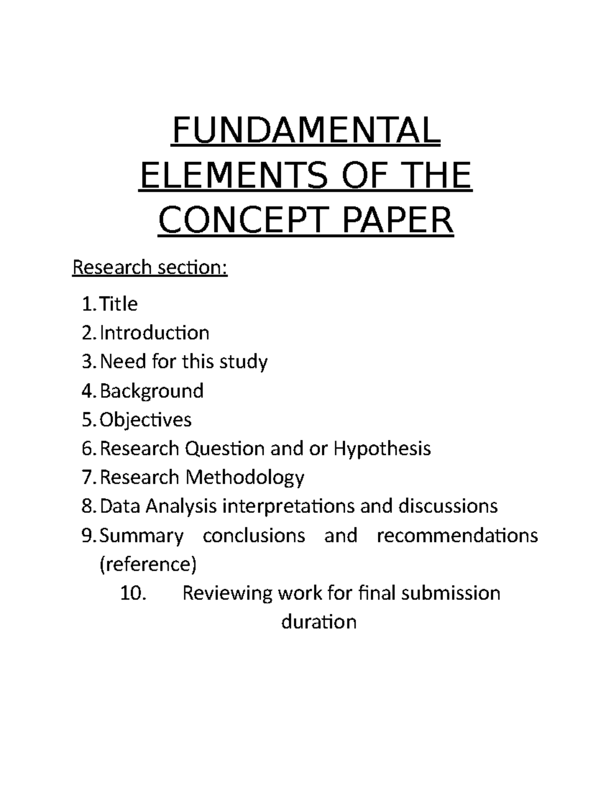 elements of research concept paper