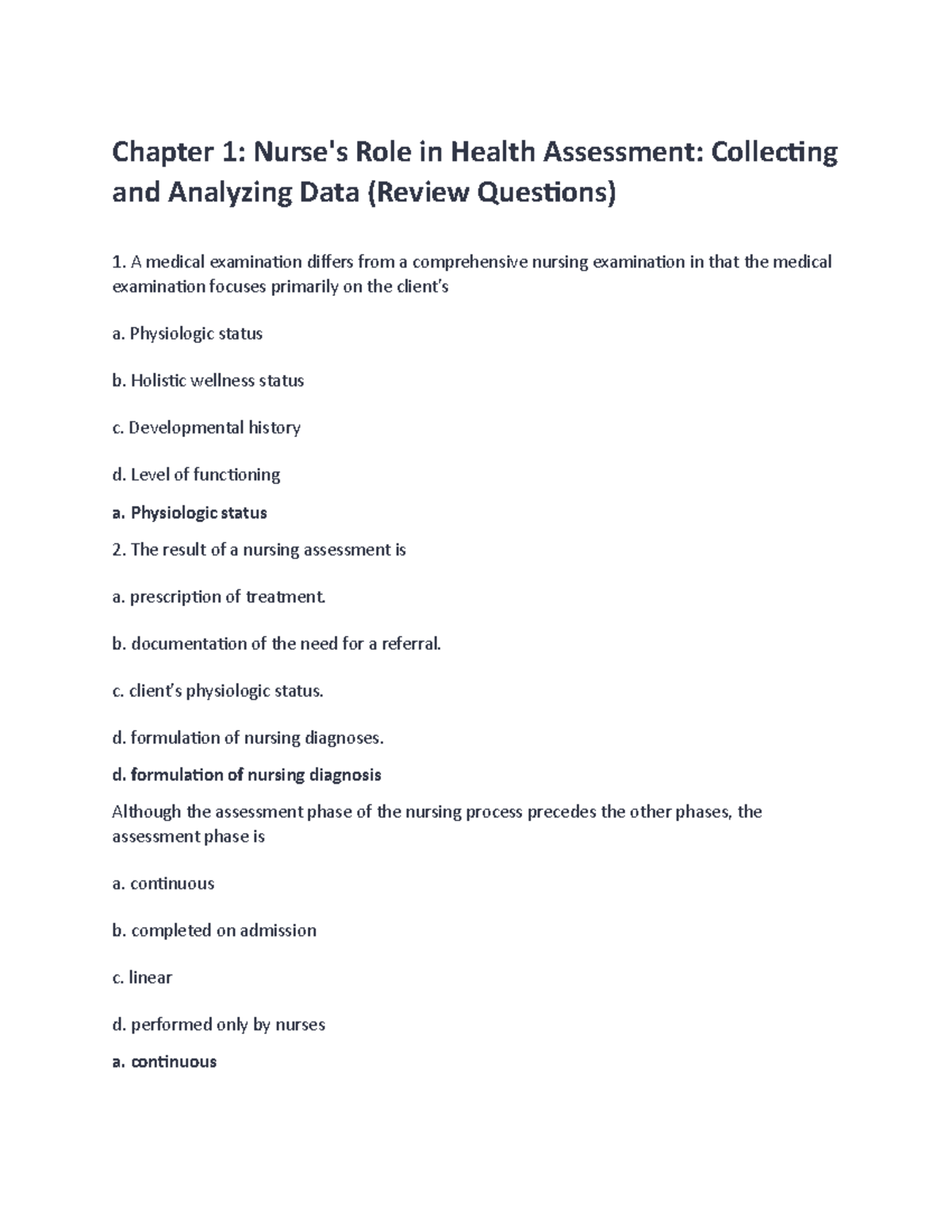 Chapter 1 Nurse's Role in Health Assessment Collecting and Analyzing ...