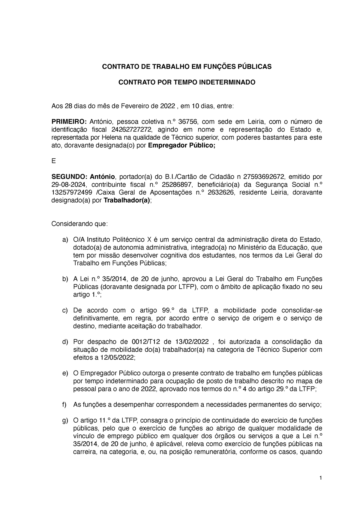 Contrato De Trabalho D Administrativo I Contrato De Trabalho Em FunÇÕes PÚblicas Contrato 4719