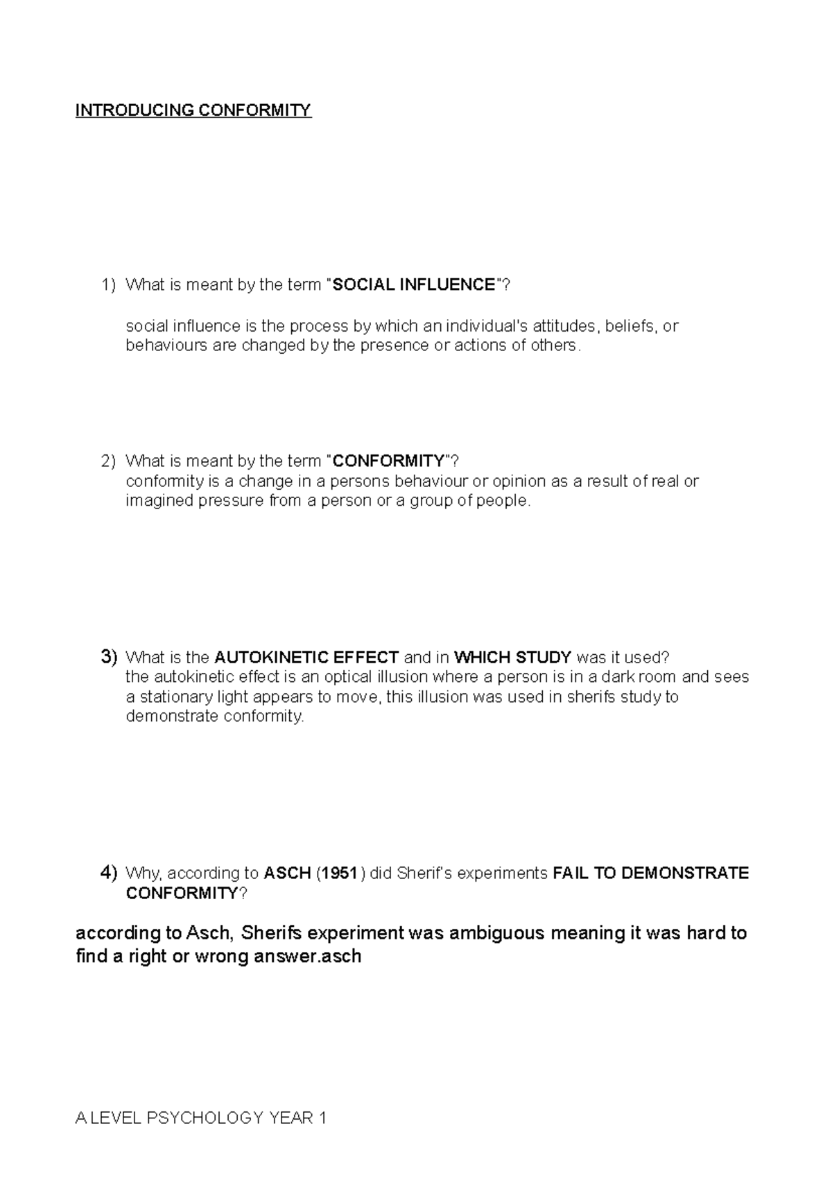 Introducing Conformity - Short Questions - INTRODUCING CONFORMITY What ...