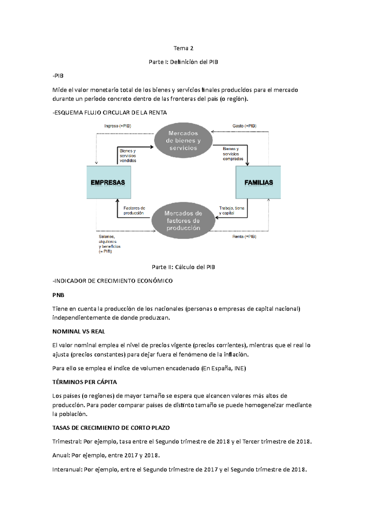 Tema 2 - apuntes - Tema 2 Parte I: Definición del PIB -PIB Mide el ...
