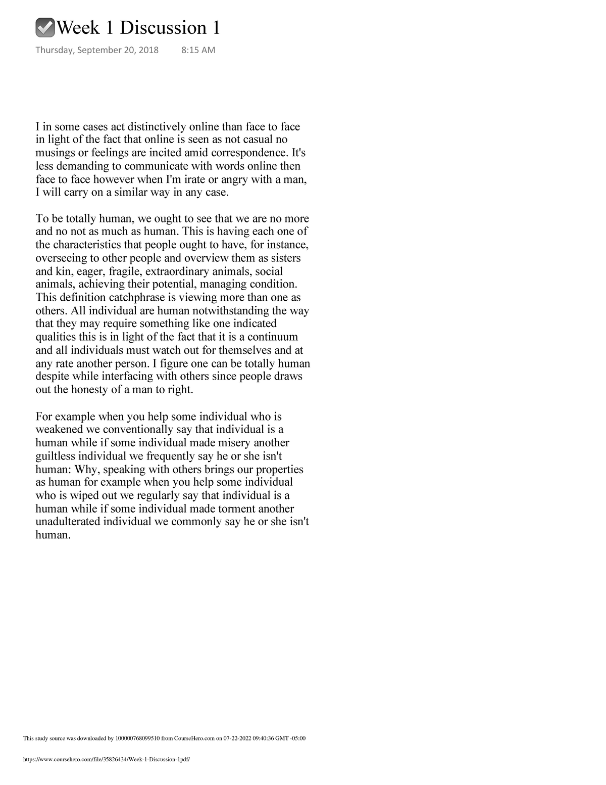 EDUC 4004 Week 1 Discussion 1 - I in some cases act distinctively ...