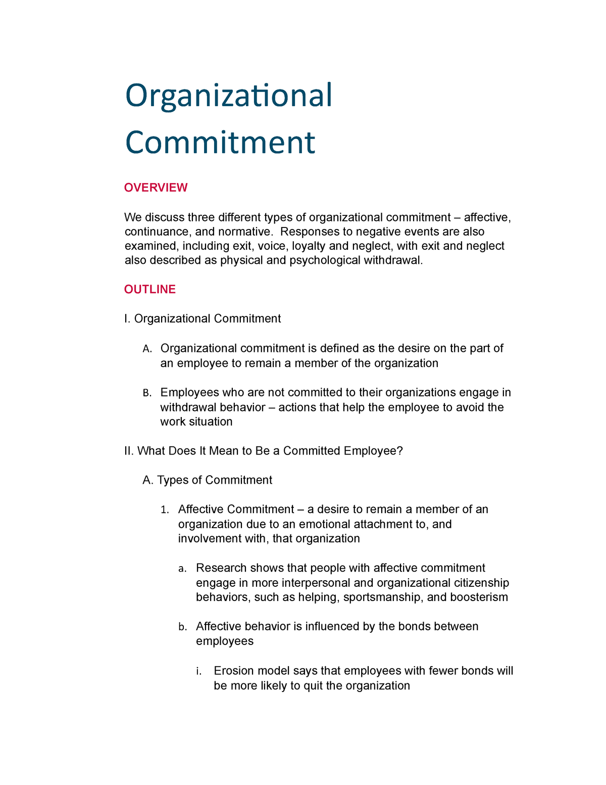 essay on commitment in an organization