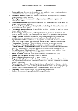 Marking criteria PYB215 A1 report - PYB215: Forensic Psychology and the ...