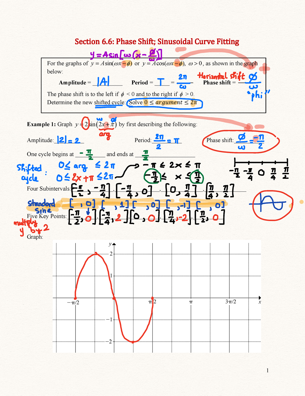 Section 6 chapter 6 - 1 Section 6. 6 : Phase Shift; Sinusoidal Curve ...