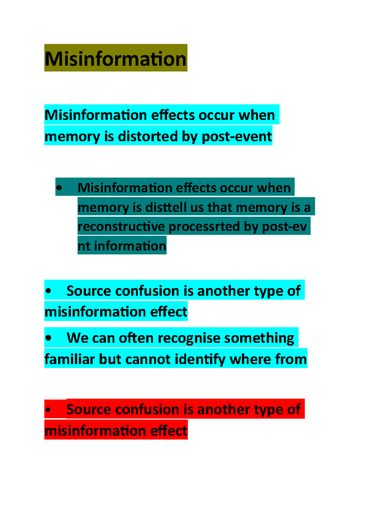 Memory part 3 - Lecture notes 25/02/21 - Misinformation Misinformation ...