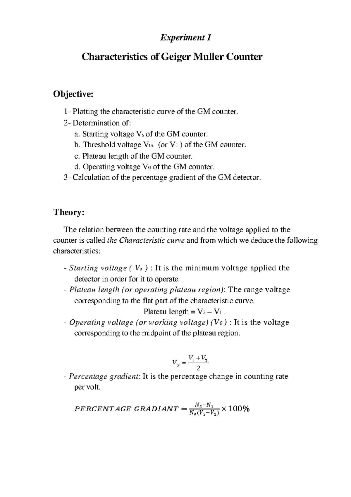 01 Characteristics of Geiger Muller counter Experiment 1