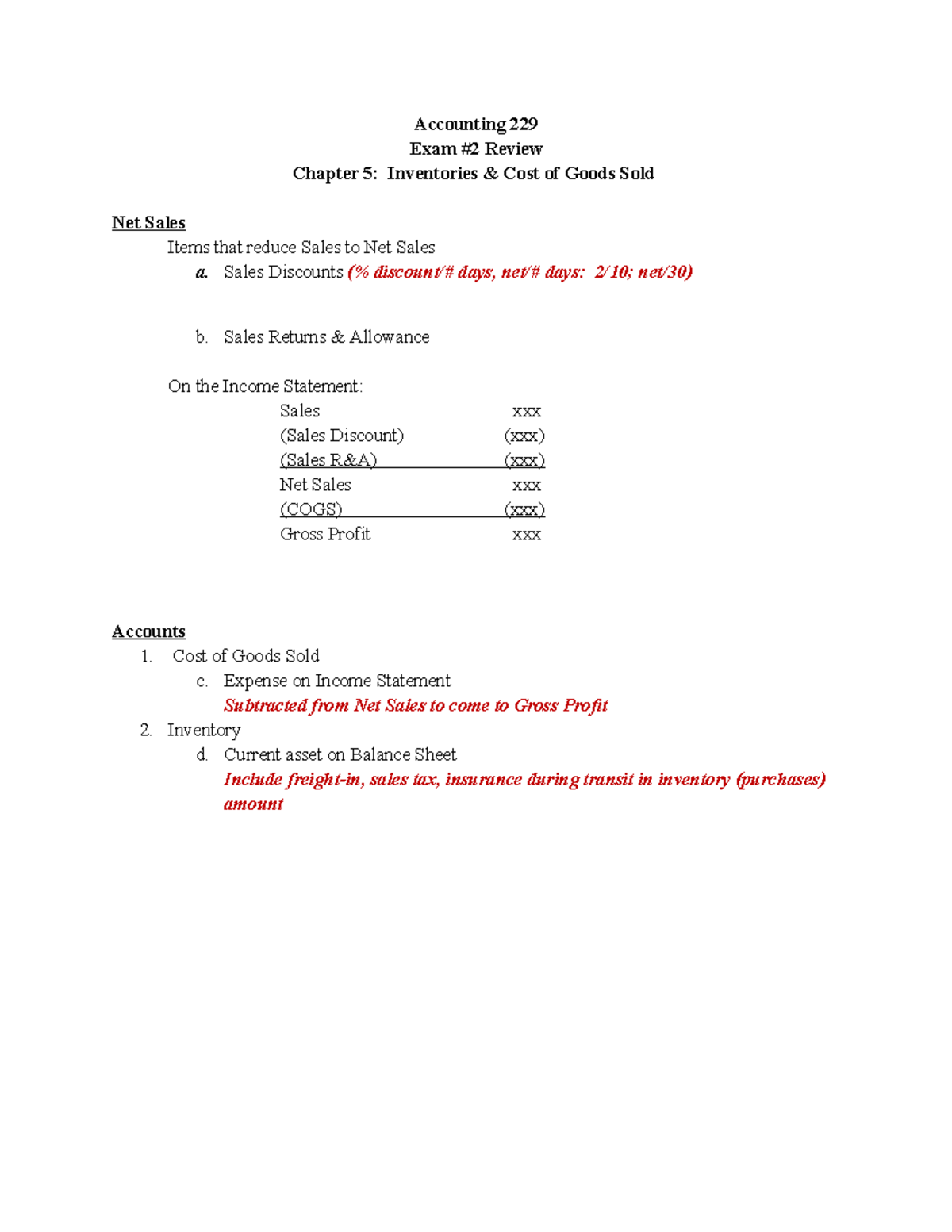 Acct 229 Exam 2 Review - Accounting 229 Exam #2 Review Chapter 5 ...