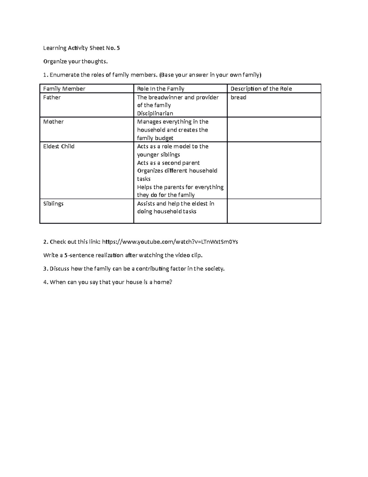 Learning Activity Sheet No 5 - 5 Organize your thoughts. Enumerate the ...