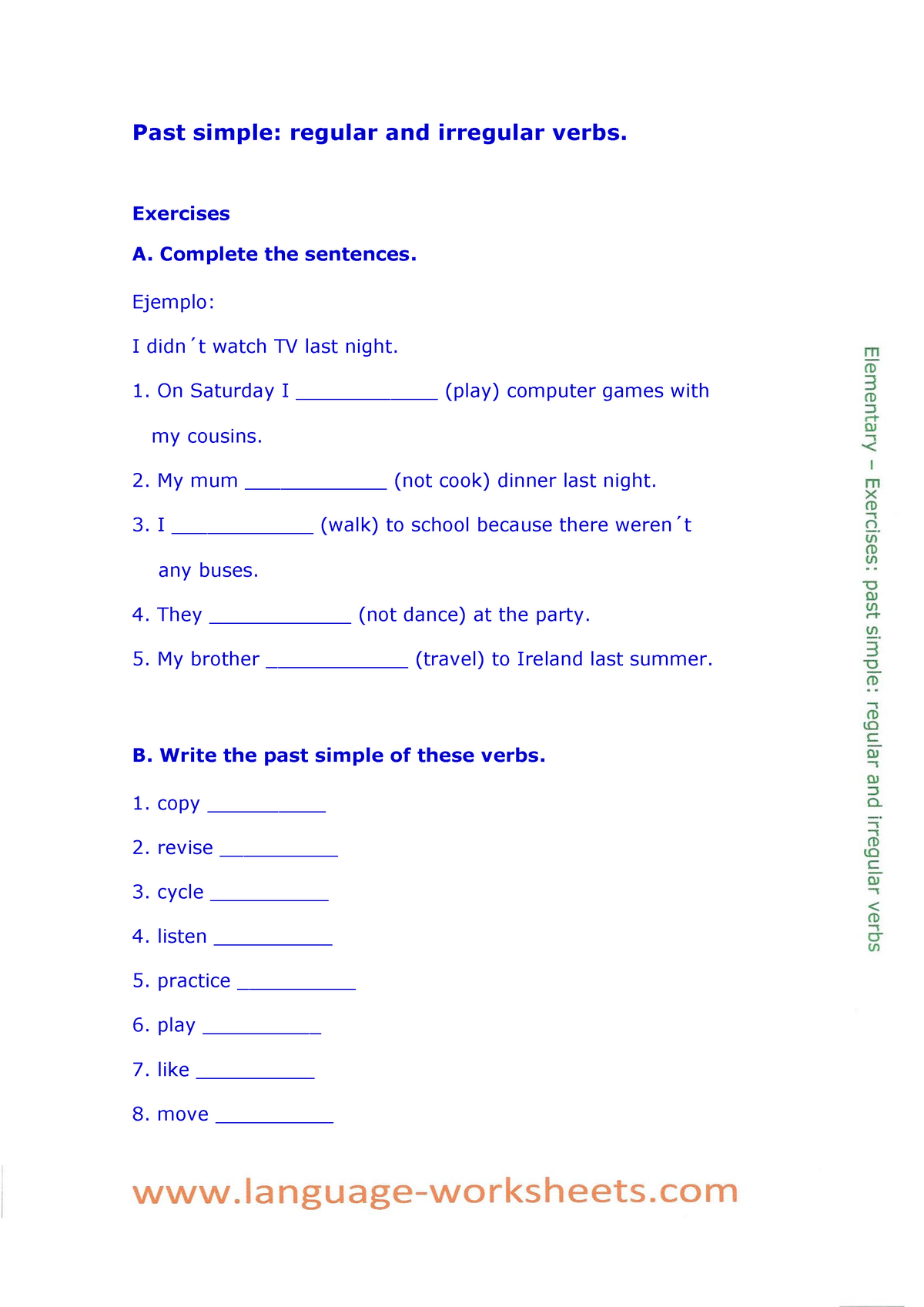 Ejercicios pasado simple - Past simple: regular and irregular verbs ...