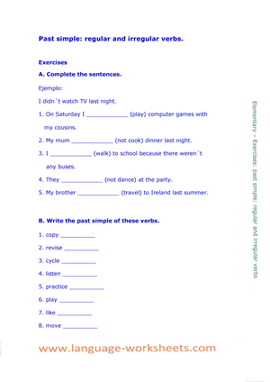 Simple past regular verbs - Write in the past simple. SIMPLE SIMPLE  PASTPAST REGULAR - Studocu