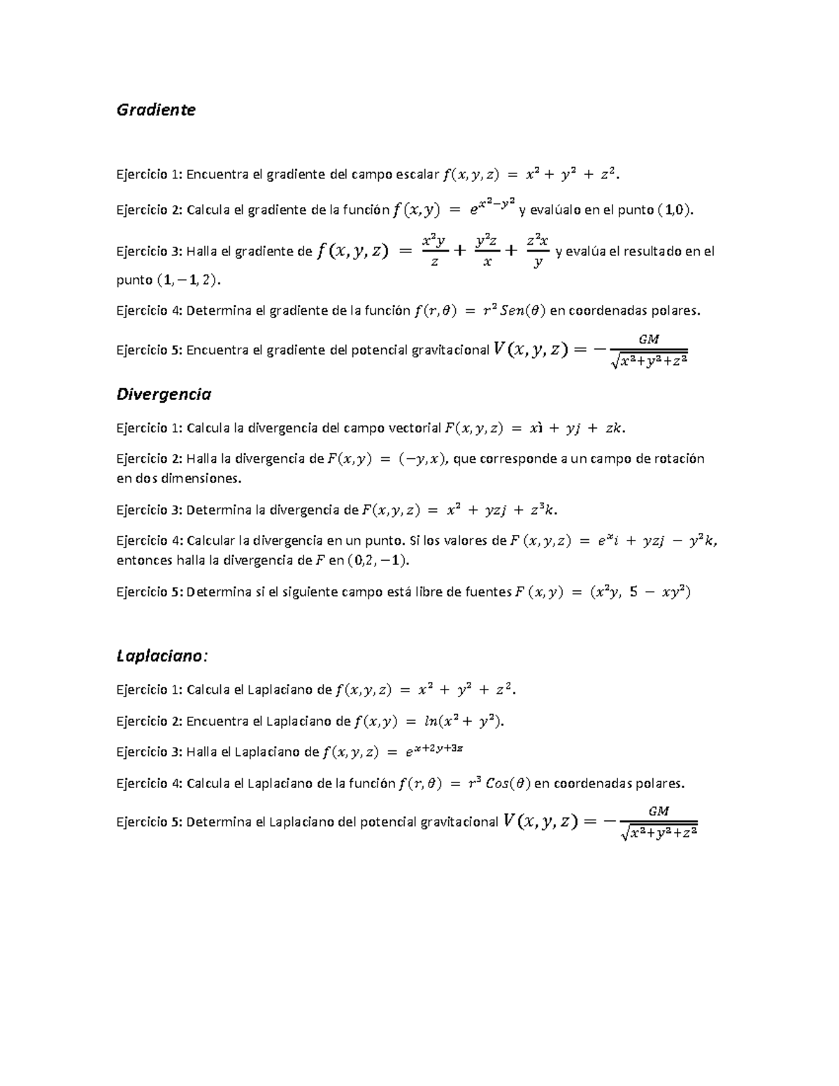 Operadores - .... - Gradiente Ejercicio 1: Encuentra el gradiente del ...