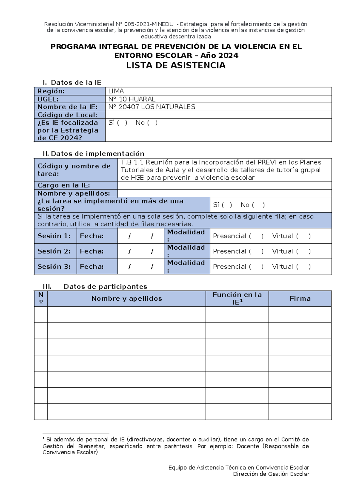 1. Lista De Asistencia - Resolución Viceministerial N° 005-2021-MINEDU ...
