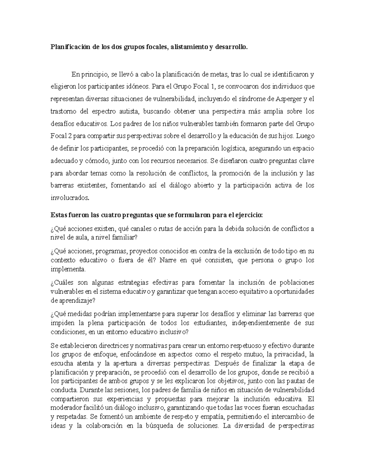 Planificación de los dos grupos focales, alistamiento y desarrollo - En ...