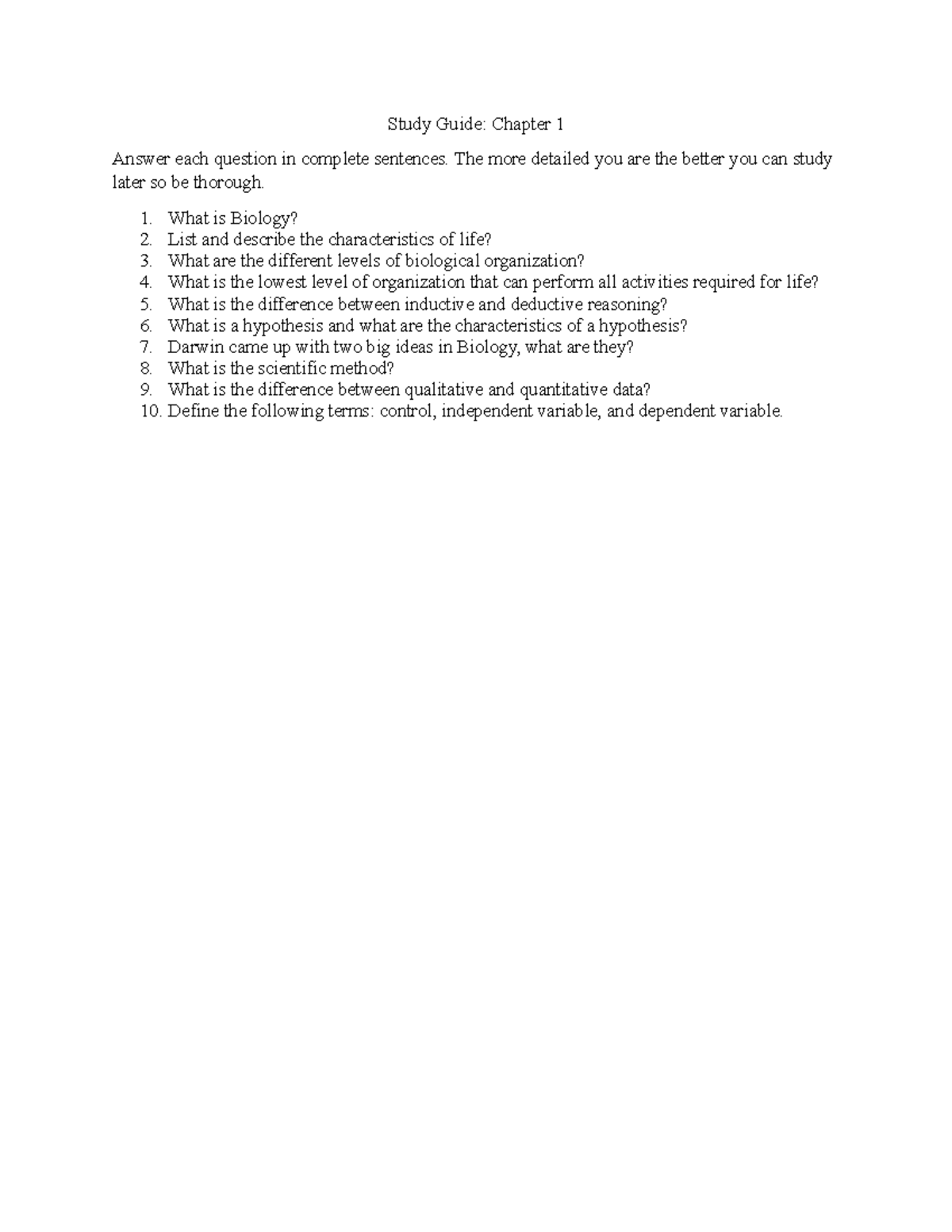 Ch 1 Study Guide - Study Guide: Chapter 1 Answer Each Question In ...