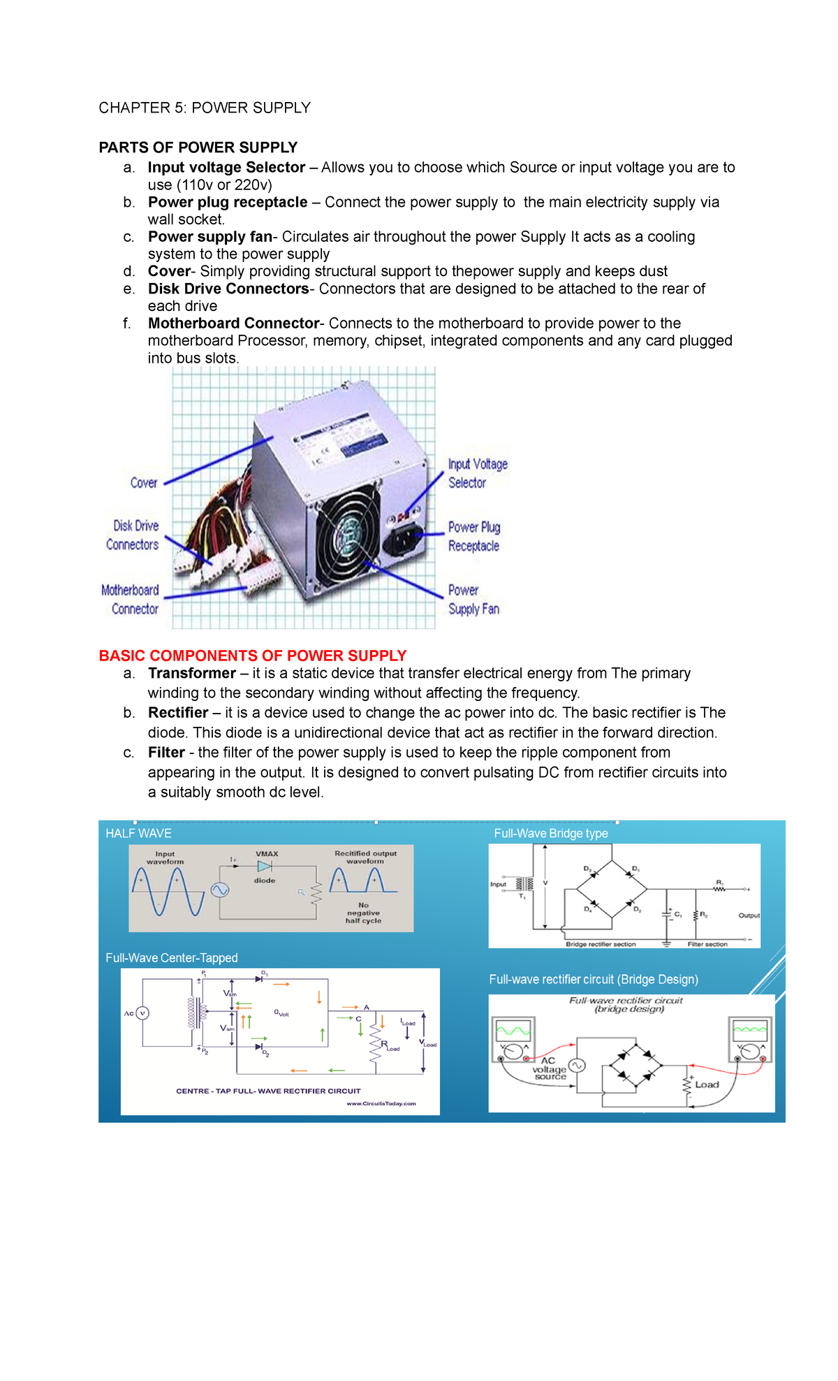Chapter 5 CHAPTER 5 POWER SUPPLY PARTS OF POWER SUPPLY a. Input