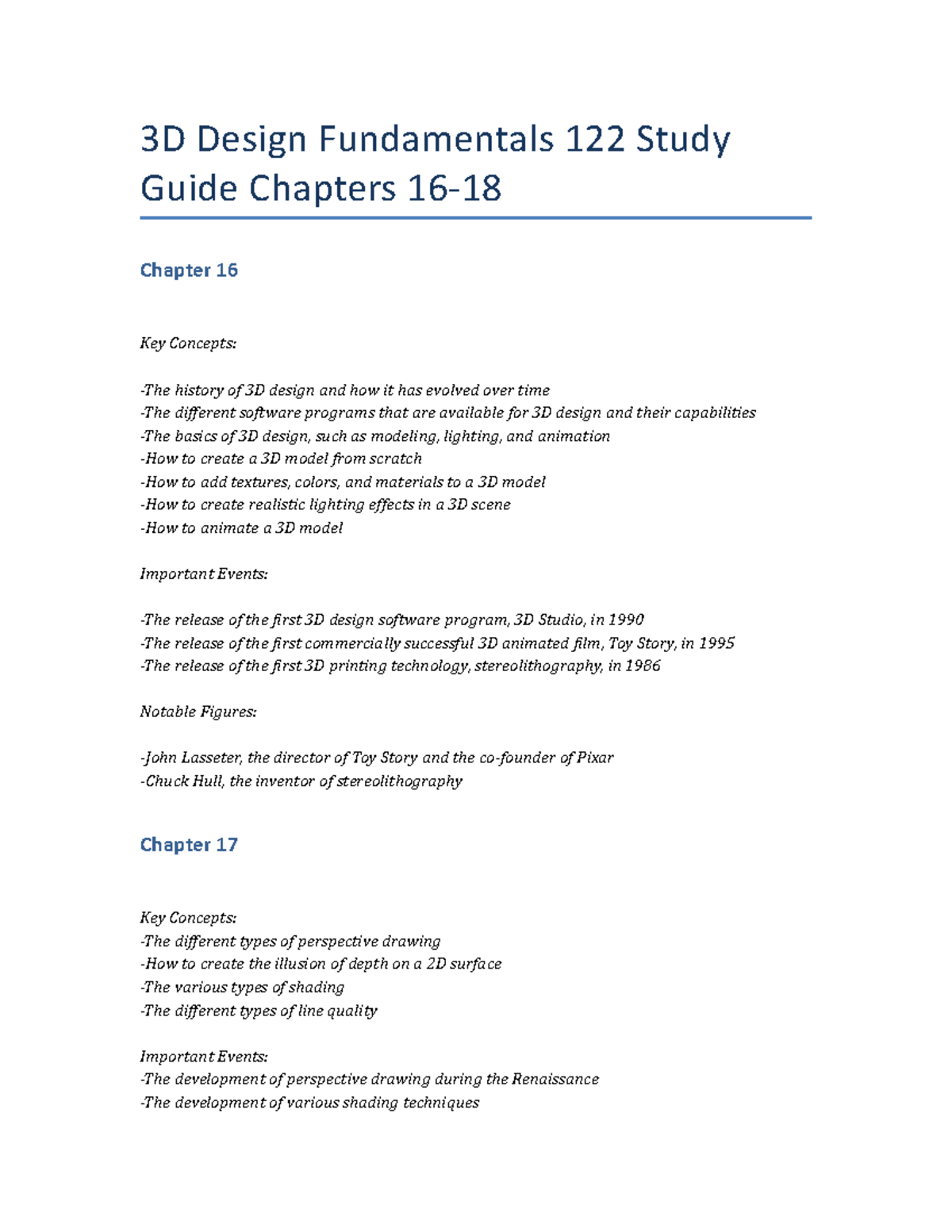 3D Design Fundamentals 122 Study Guide Chapters 16-18 - 3D Design ...