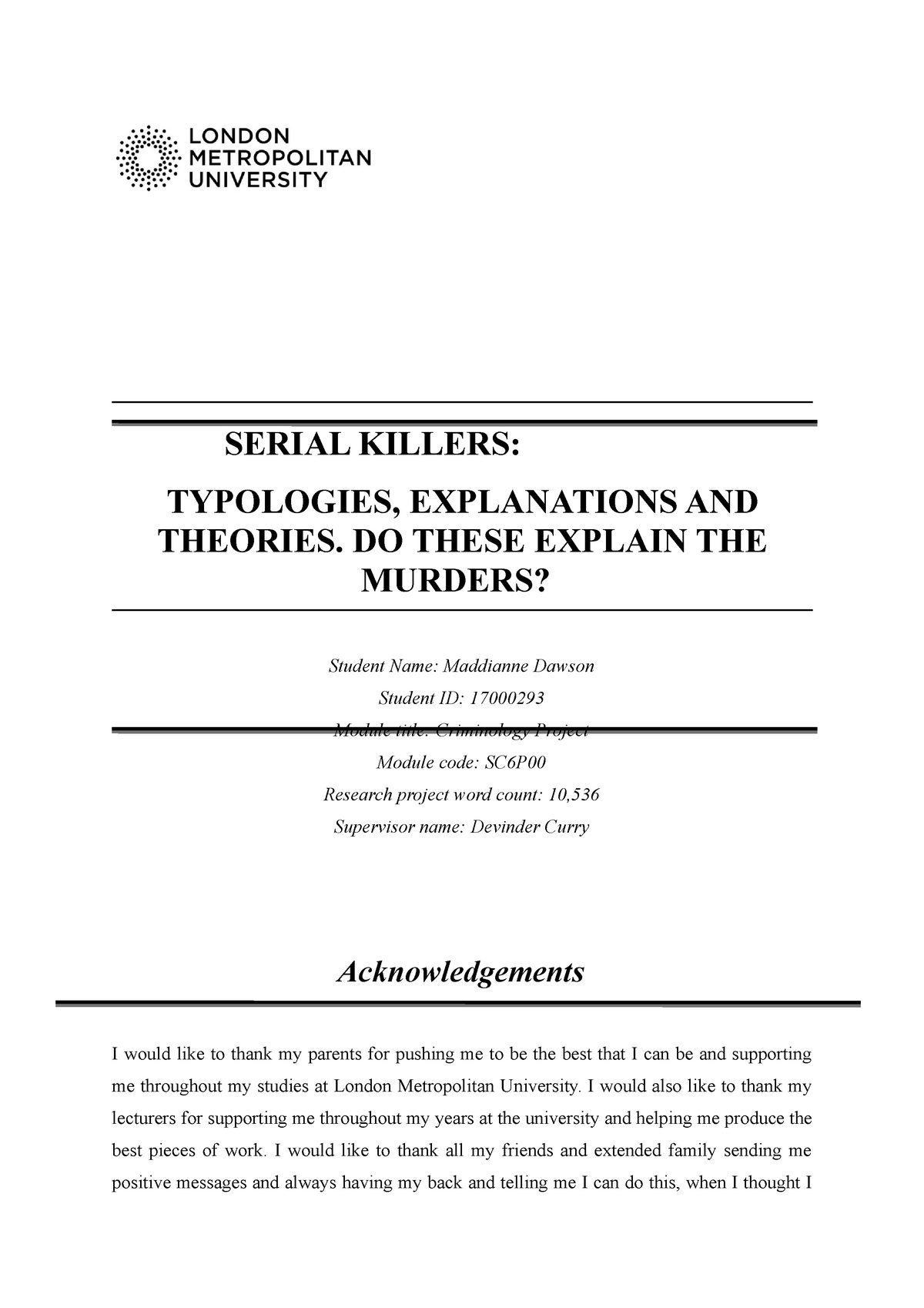 dissertation ideas on serial killers