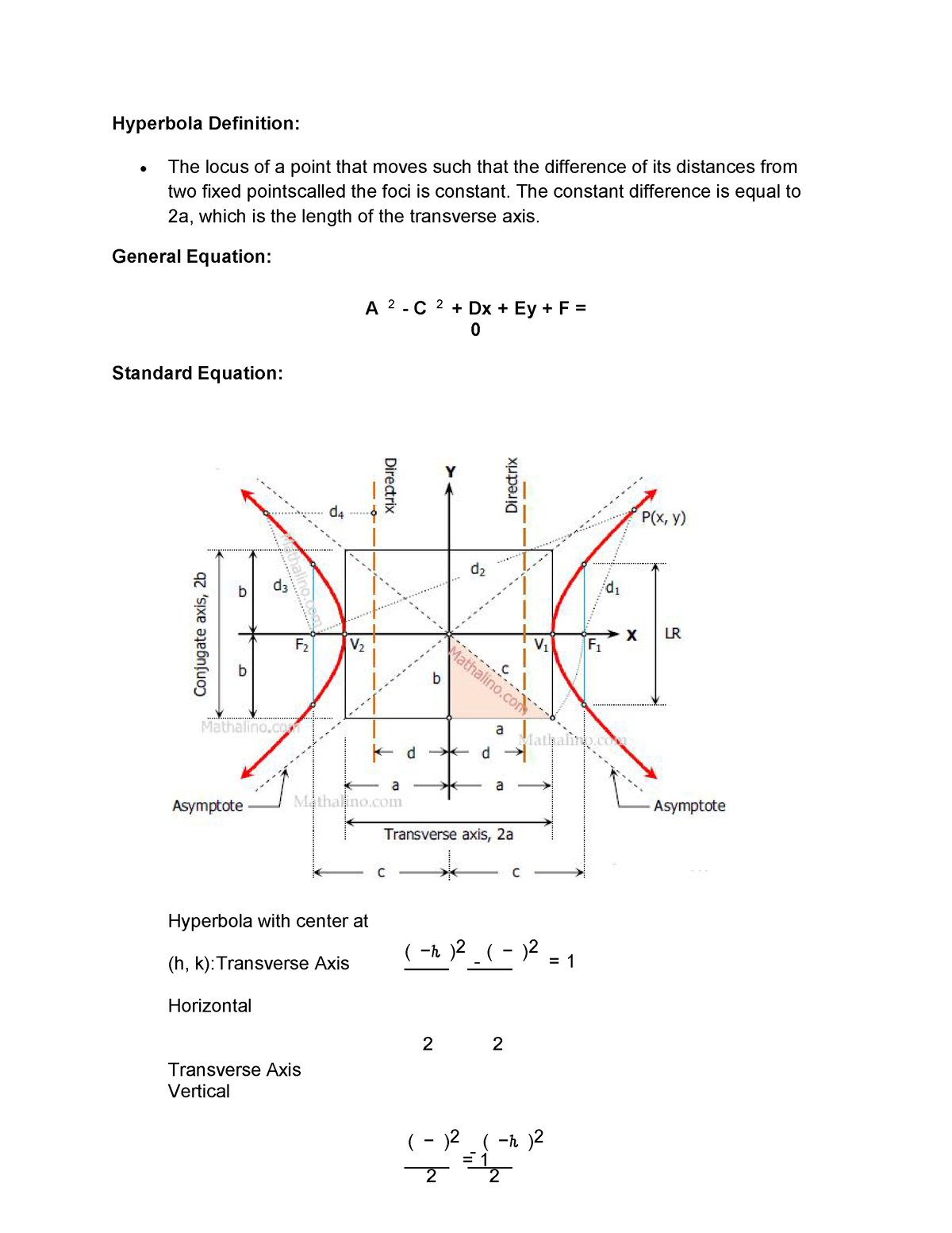 Hyperbola - student reference - Hyperbola Definition: The locus of a ...