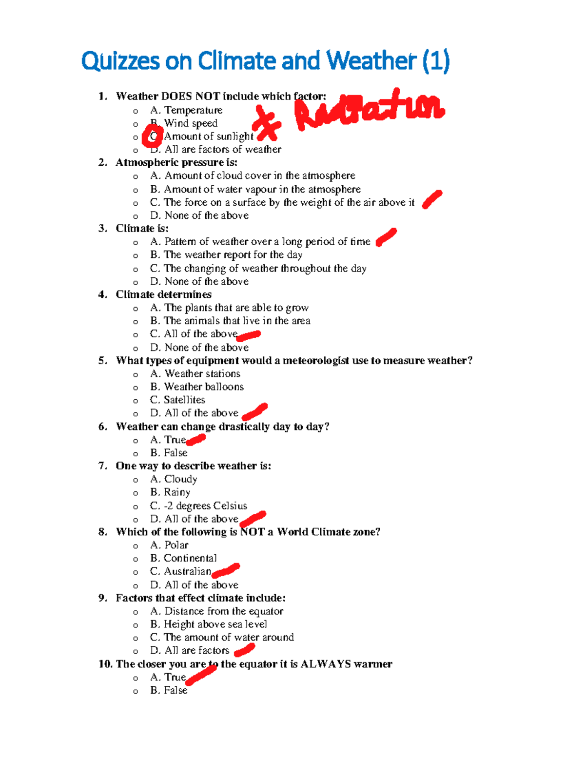 CC#1 - Quizzes on Climate and Weather - Quizzes on Climate and Weather ...