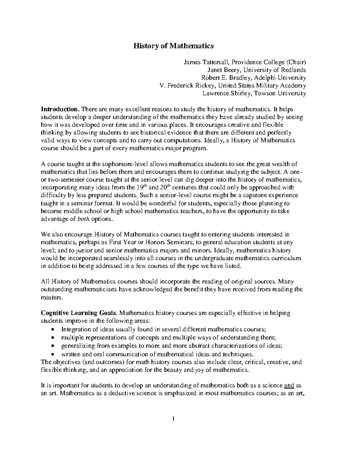History Math Courses - Disclaimer - History of Mathematics James ...