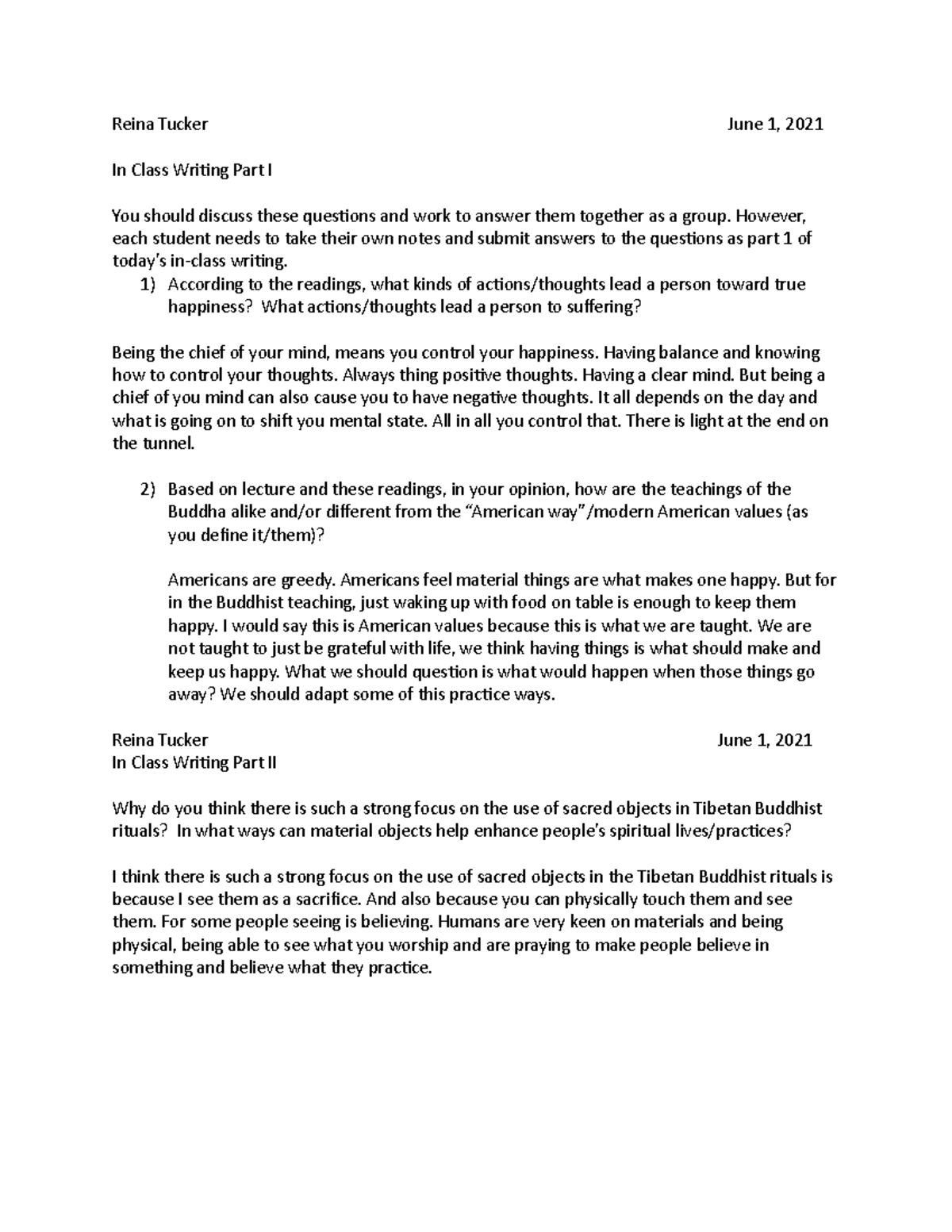 June 1 In Class Writing REL 231 - Reina Tucker June 1, 2021 In Class ...