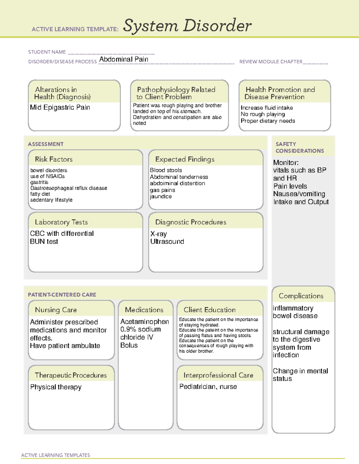 ATI System Disorder Abdominal Pain - ACTIVE LEARNING TEMPLATES System ...