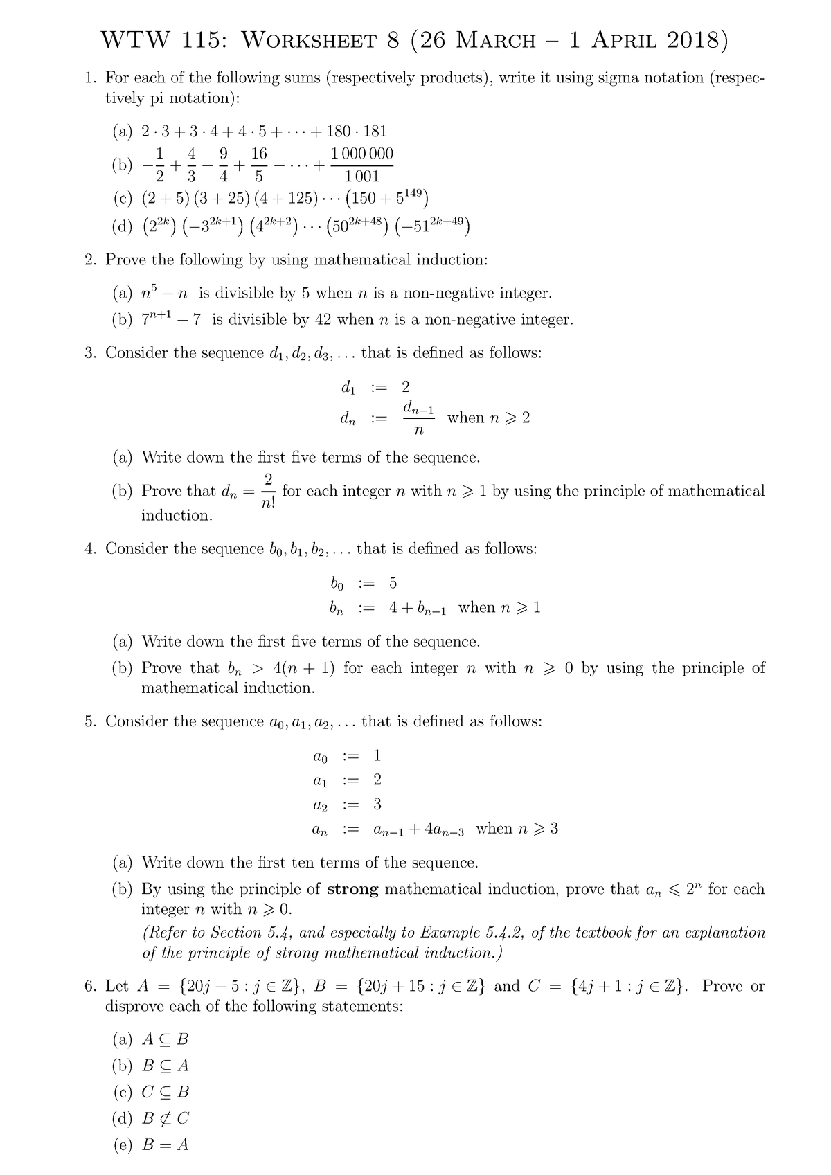 WTW 115 Worksheet 8 2018 - WTW 115: Worksheet 8 (26 March – 1 April ...