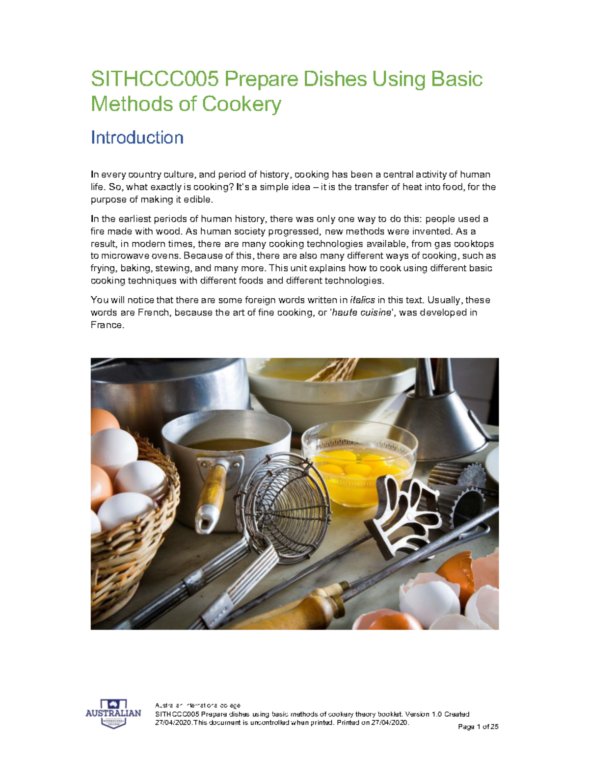 Sithccc 005 Prepare Dishes Using Basic Methods of Cookery - Page 1 of ...