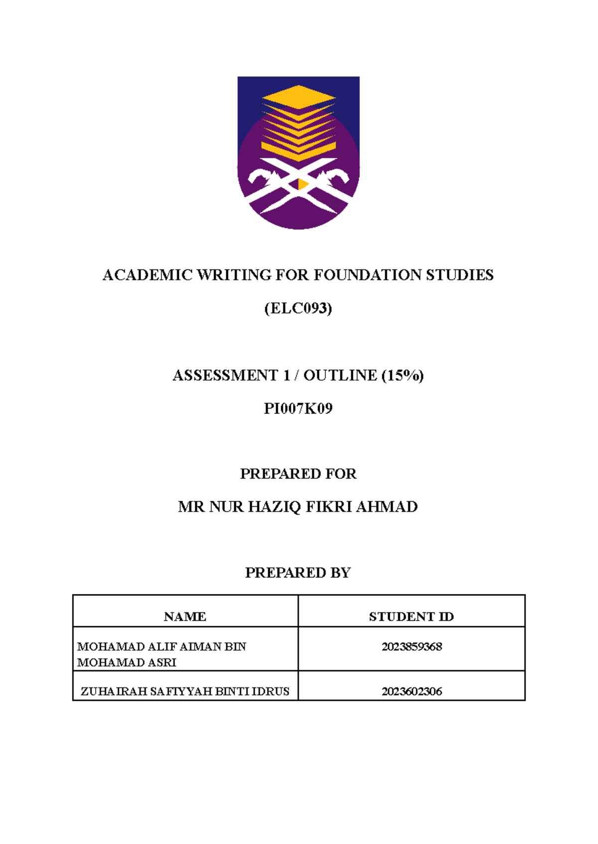Academic Writing Outline - ACADEMIC WRITING FOR FOUNDATION STUDIES ...