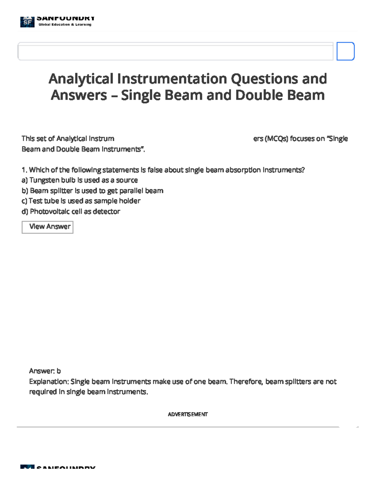 Single Beam & Double Beam Instruments Questions and Answers ...