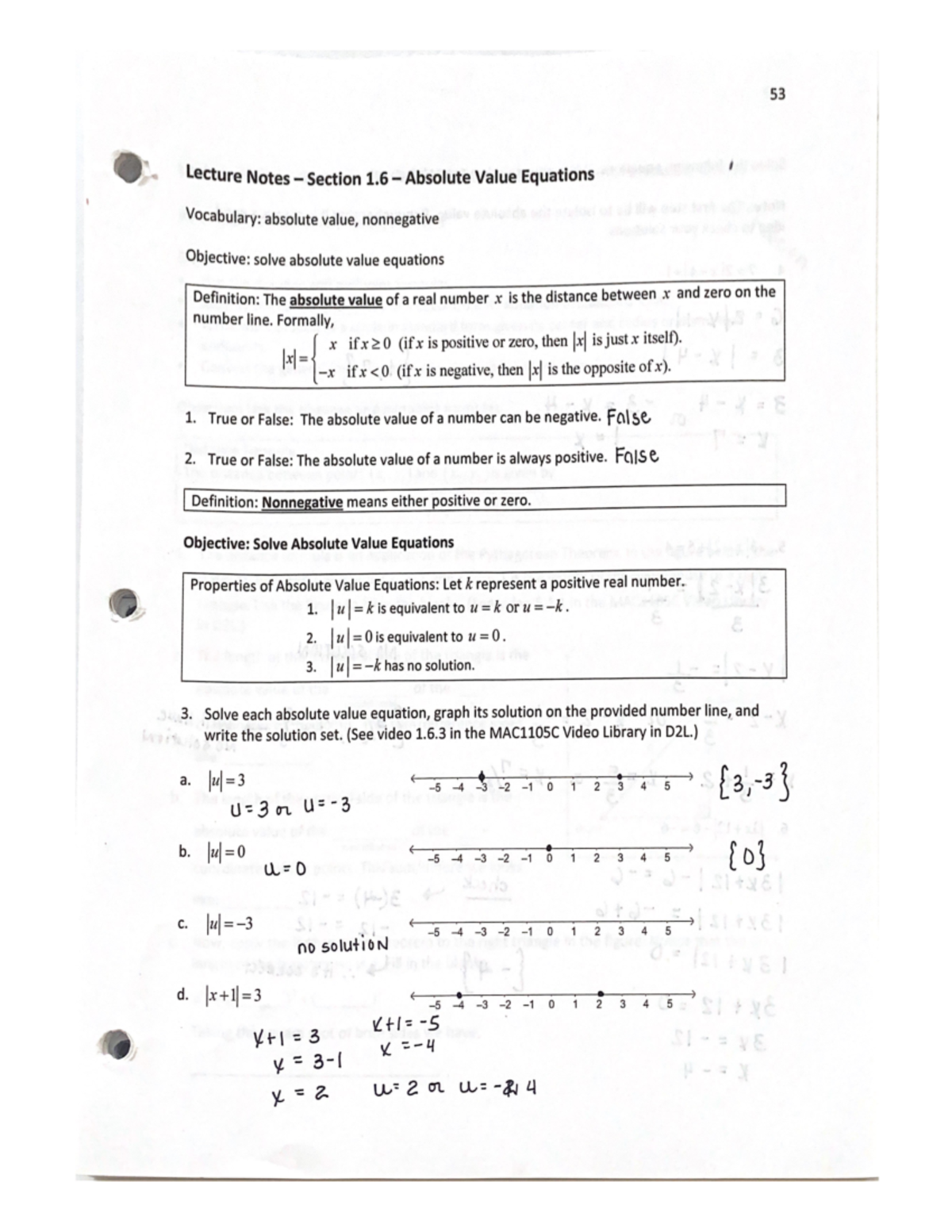 Lecture Notes - Section 1.6 - Absolute Value Equations - MAC1105 - Studocu