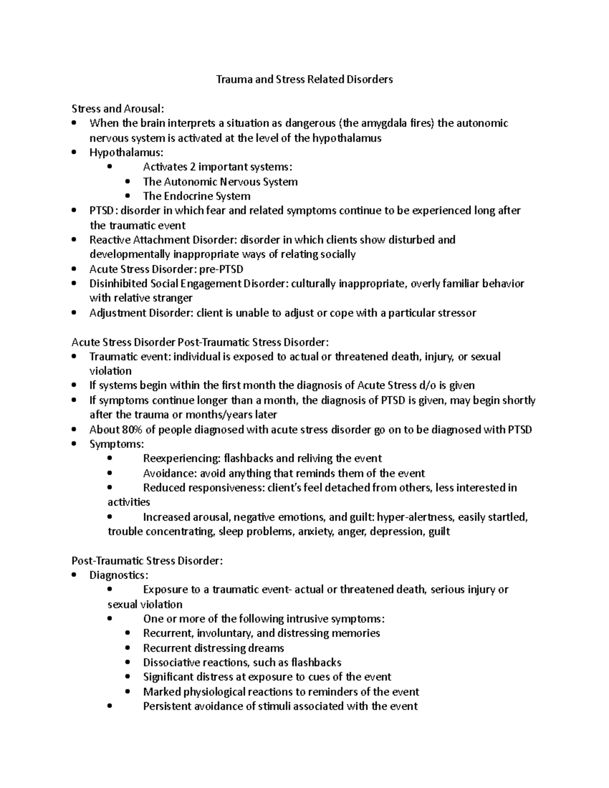 Trauma and Stress Related Disorders - Studocu