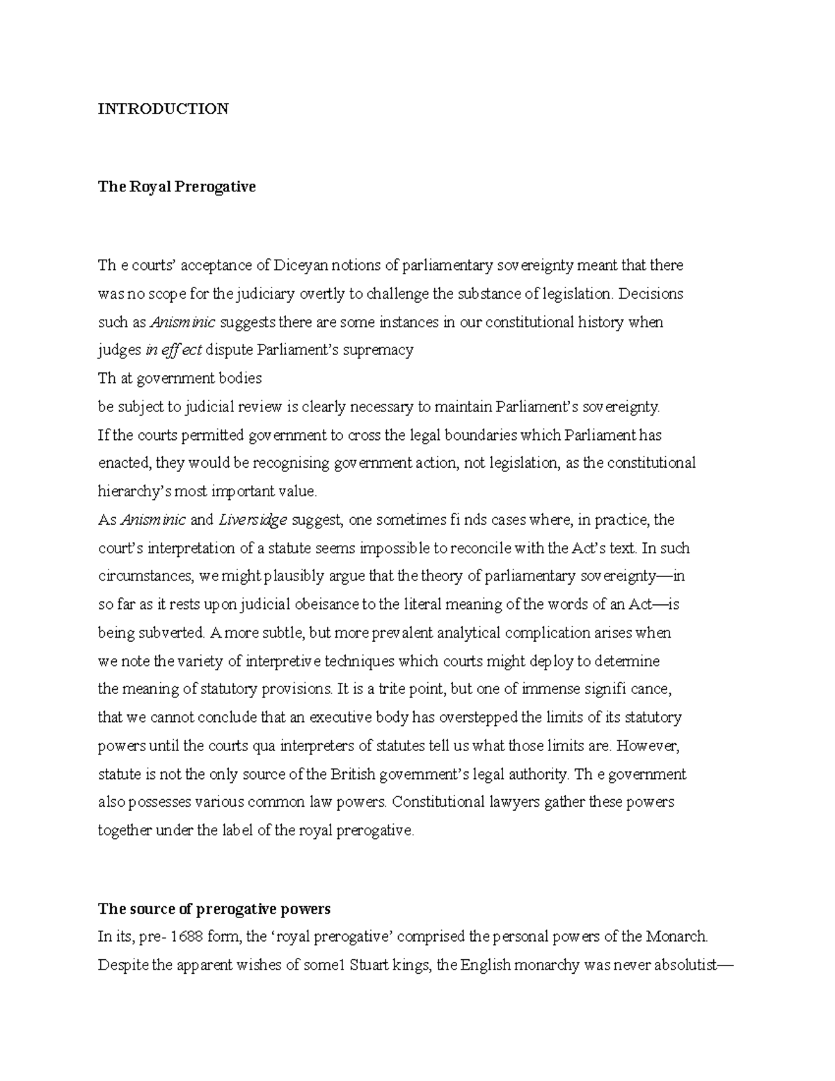 The Royal Prerogative - INTRODUCTION The Royal Prerogative Th e courts ...