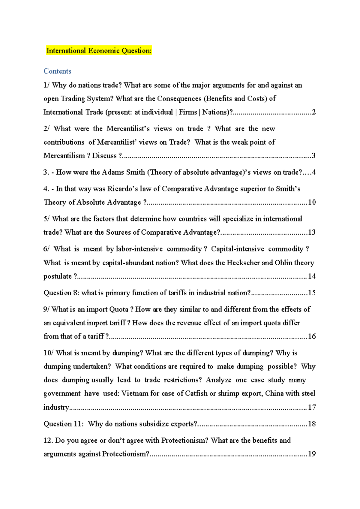 International Economic Questions 1 1 - International Economic Question ...