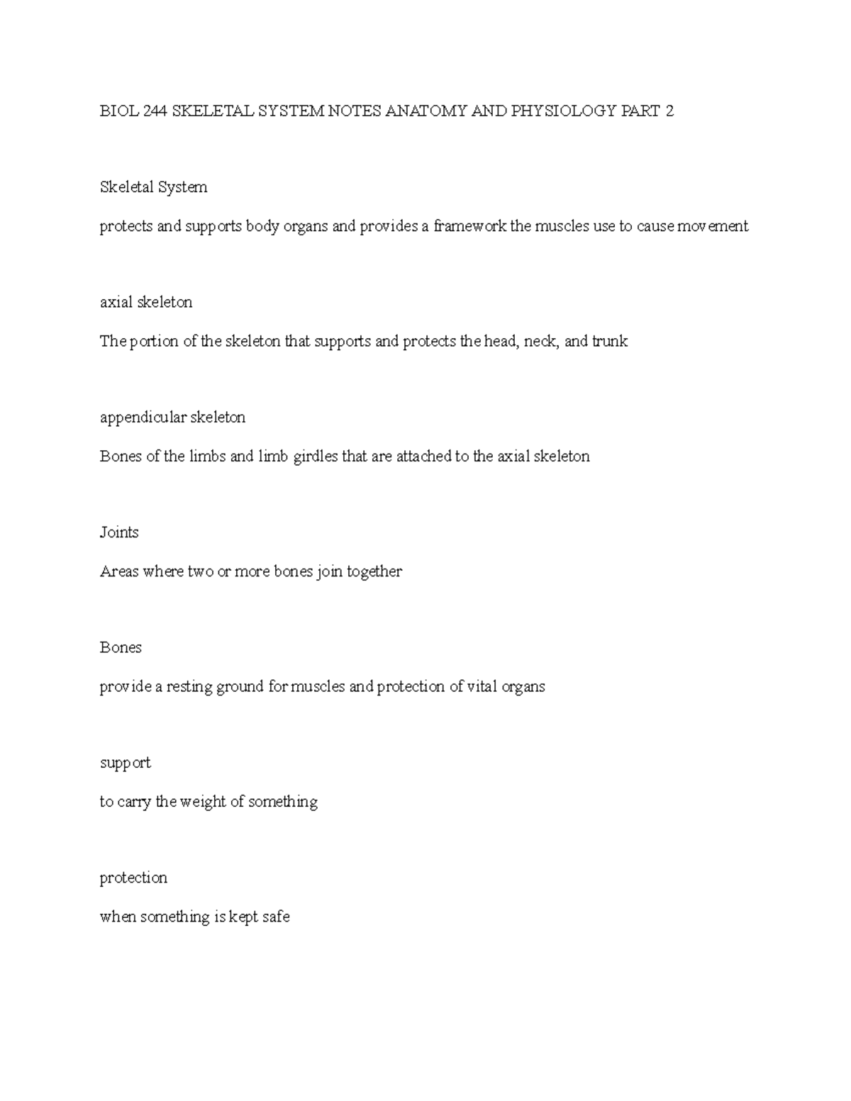 BIOL 244 Skeletal System Notes Anatomy AND Physiology PART 2 - BIOL 244 ...