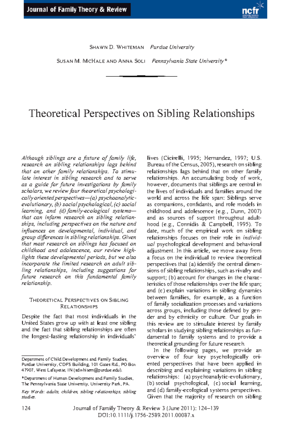 Whiteman 2011 theoretical evidence on sibling dynamics - SHAWN D. W ...